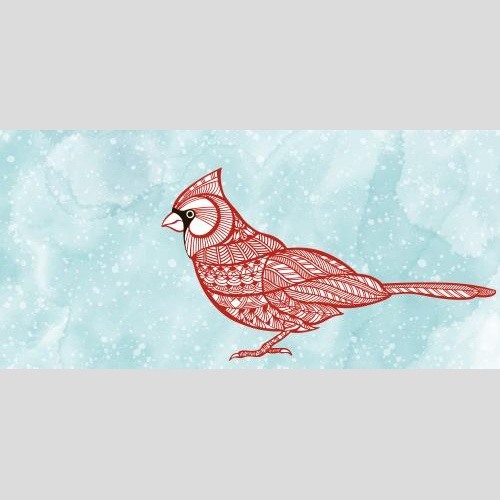Postkarte. Vektor stylisierter Kardinalvogel, Schnee, Platz Für Text Auf Blauem Aquarell