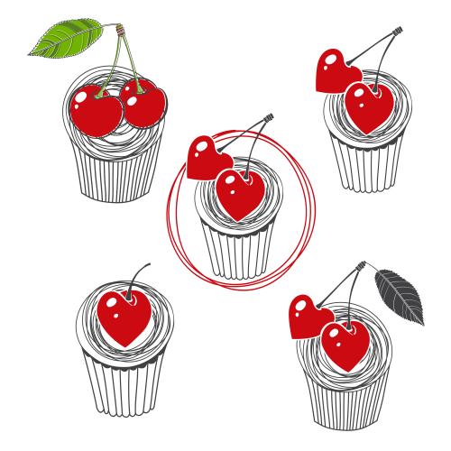 Vektorgrafik kekse mit kirschenherzen und beeren auf weißem