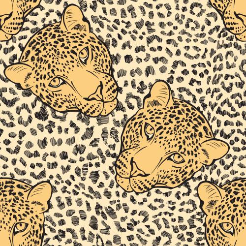 Leopard. Vektor Köpfe der Leoparden auf Leopardmuster