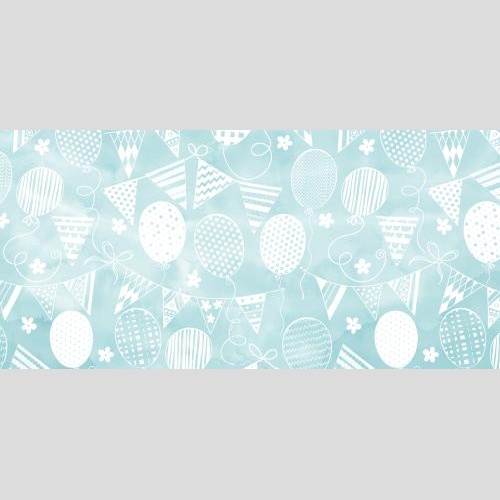 Vektorgrafik luftballons, lampions, blumen auf blauem wasserfarben