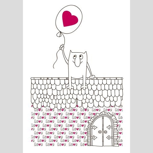 Postkarte. Vektor liebe und Kätzchen mit Luftballon