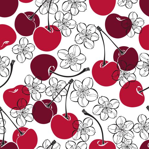 Kirsche. Vektor kirsche Beeren und Blumen auf weißem