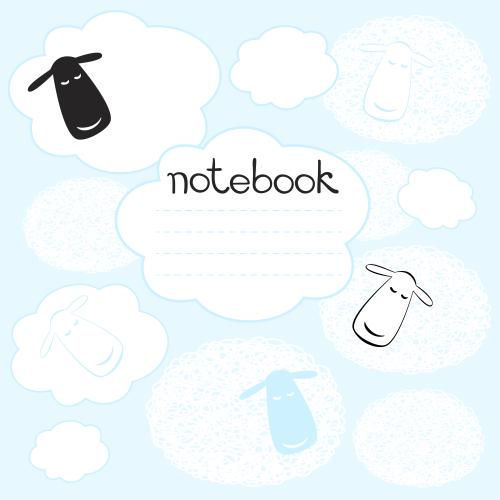 Lamm. Vektor cartoonartige Schafe, Wolken und Textfeld auf blauem