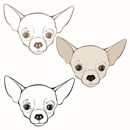 Vektorgrafik chihuahua-masken, drei isolierte elemente auf weißem