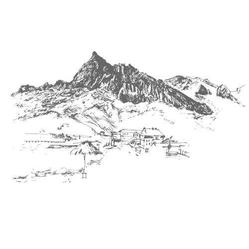 Vektorgrafik landschaft mit bergen, koktebel, krim, sketch auf weißem