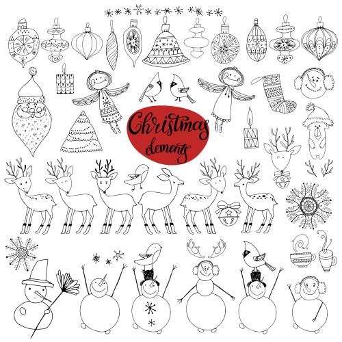 Tee. Vektor Weihnachtsspielzeug, Malti-Elche, Schneemänner und andere Symbole der Winterfeiertage auf weißem