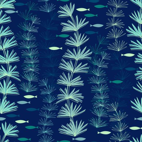 Vektorgrafik meeresalgen, mehrfarbige fische auf blauem