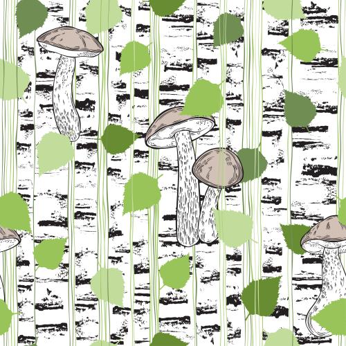 Sommer. Vektor birkenpilze stylisierte stämme und birkenblätter farbige vertikale linien