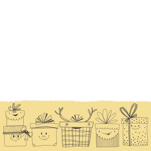 Geburtstag. Vektor cartoonartige Geschenkboxen auf einem goldfarbenen Streifen, Platz für Text auf weißem