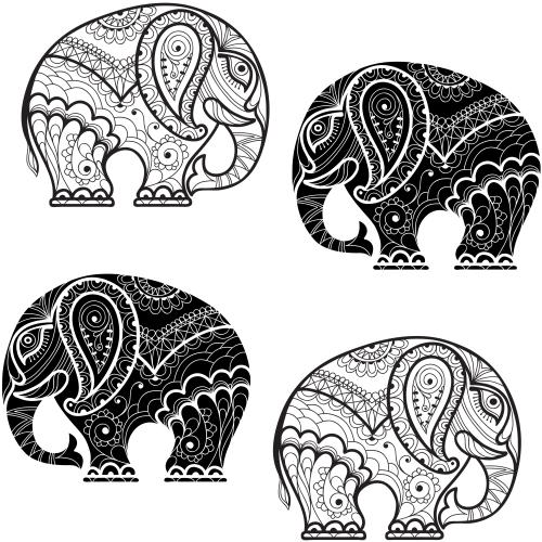 Vektorgrafik gestylisierte elefanten, konturen und silhouetten auf weißm