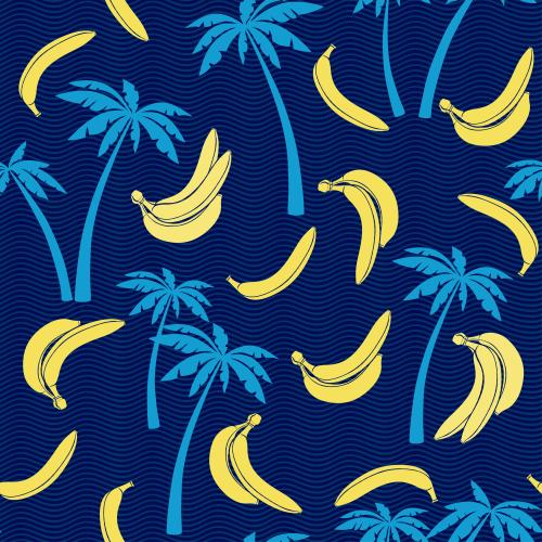Meer. Vektor Palmen, Bananen, Wellen auf blauem