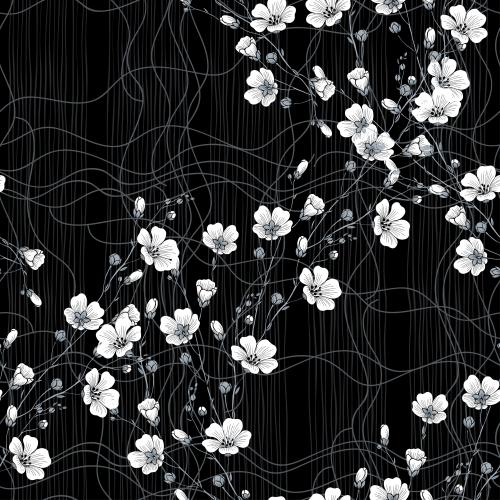 Vektorgrafik flachsblumen, wellenförmige und gerade linien auf schwarzem