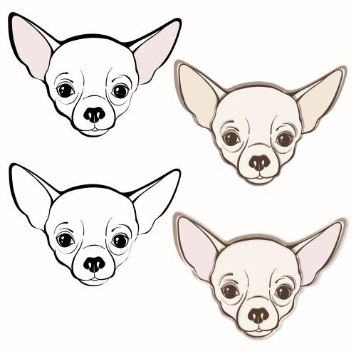 Vektorgrafik gesichter süßer chihuahuas, vier isolierte elemente auf weißem