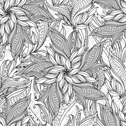 Vektorgrafik monochrom dekorierte blumen und blätter auf weißem