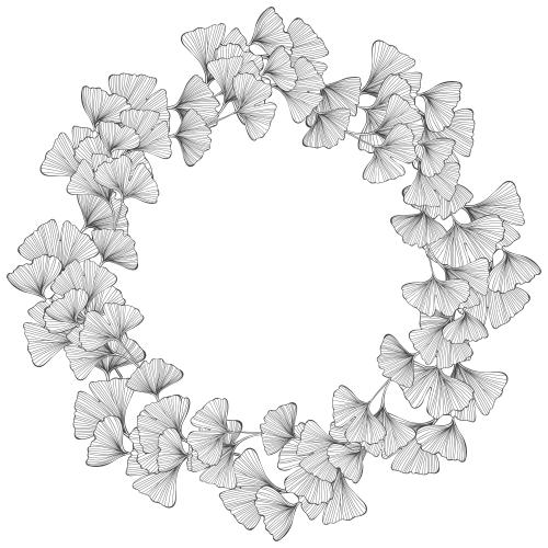Ginkgo biloba. Vektor runde Rahmen mit Blättern von Ginkgo biloba auf weißem