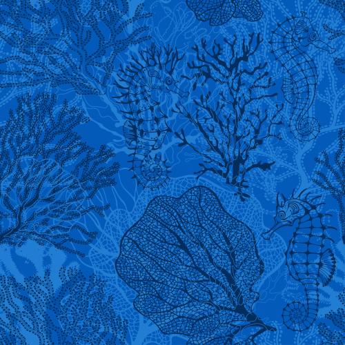 Vektorgrafik seepferdchen korallen algen auf blauem