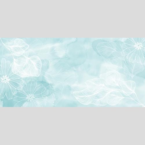 Postkarte. Vektor Blumen, Zweige mit Blättern, Konturen auf blauem Aquarell