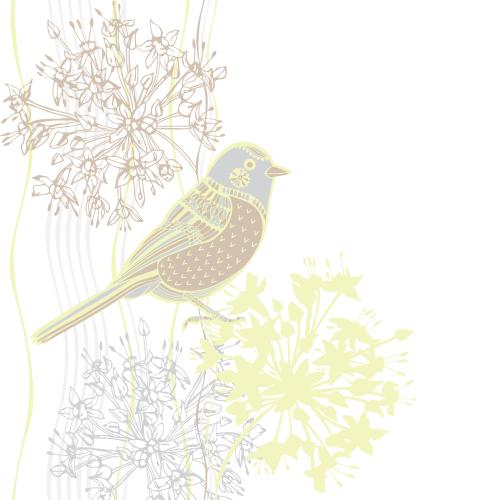 Vektorgrafik vogel, vertikale wellige linien mit blumen, pastellfarbene farben auf weißem