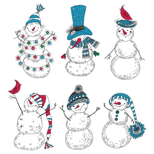 Schneemann. Vektor Süße cartoonartige Schneemänner auf weißem
