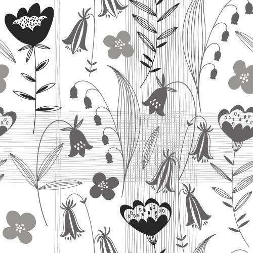 Vektorgrafik monochrom feldblumen im doodle-stil kreuzende vertikale und horizontale linien auf weißem