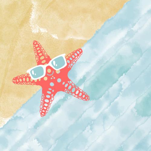 Sommer. Vektor märchenhafte meeresstern in sonnenbrille strand und meer