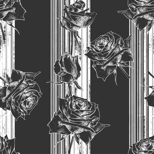 Blumen. Vektor Rosen, Texturstreifen auf schwarzem
