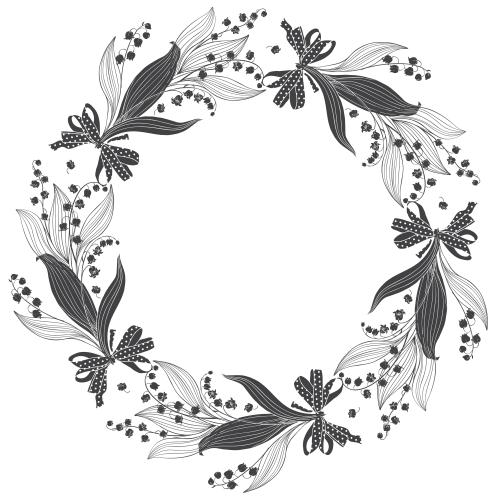 Schleife. Vektor Lilienblumenbouquets mit Schleife, runde Rahmen auf weißem