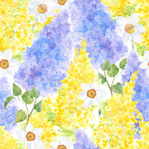 Flieder. Vektor Aquarell-Lilien, Mimosen und Narzissen auf weißem
