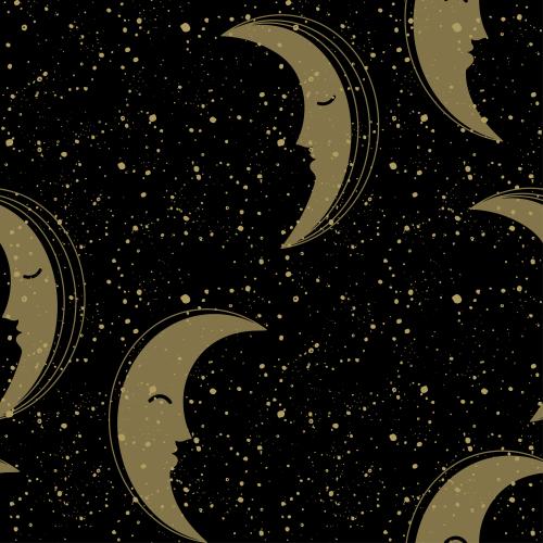 Mond. Vektor Mond und dekorative Flecken-Sterne auf schwarzem