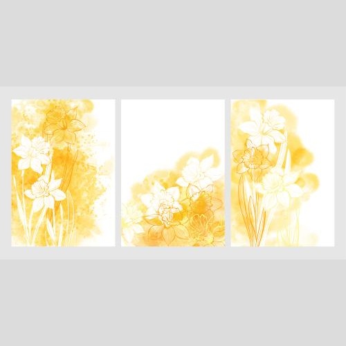Postkarte. Vektor drei Karten mit Narzissen auf Aquarell