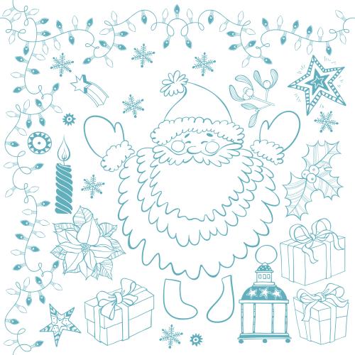 Weihnachtsmann. Vektor Frostvater, Girlanden und andere Symbole der Winterfeiertage auf weißem