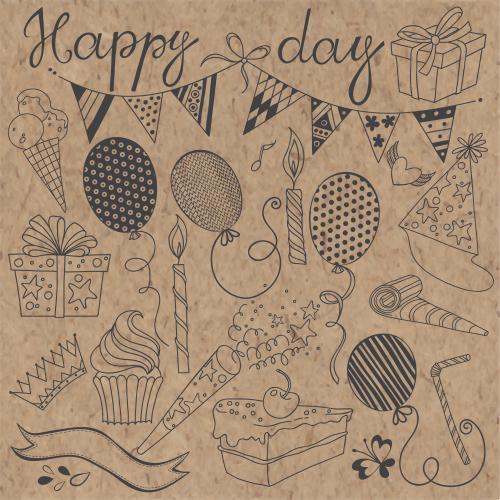 Krone. Vektor grafische Elemente zum Festthema, Inschrift Happy Day auf Kraftpapier