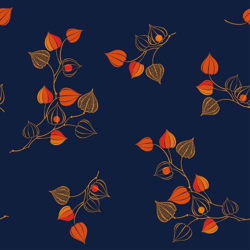 Herbst. Vektor lebendige Zweigchen Physalis auf blauem
