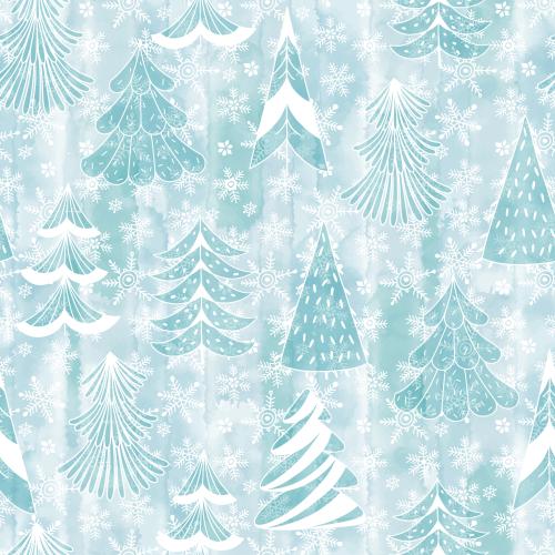 Vektorgrafik gestylte bäumchen, schneeflocken auf blauem aquarell