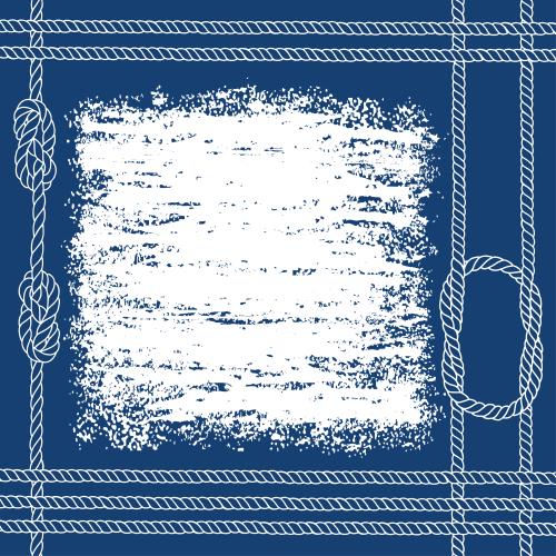 Quadrat. Vektor rahmen aus Seilen mit Seemannsknoten auf Blauem