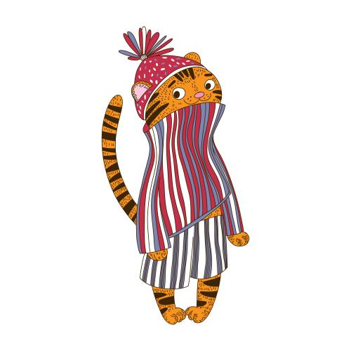 Tiger. Vektor cartoonartiger jungtiger in kleidung