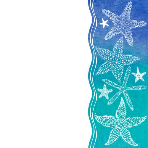 Vektorgrafik meersterne wellenlinien auf blau-grünem aquarellfragment platz für text auf weiß