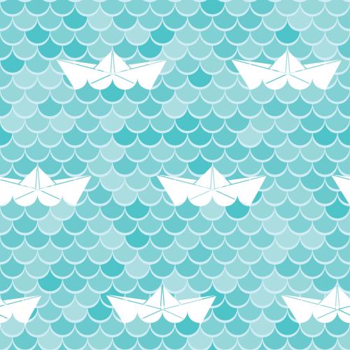 Schiffchen. Vektor papierboote auf türkisen Wellen