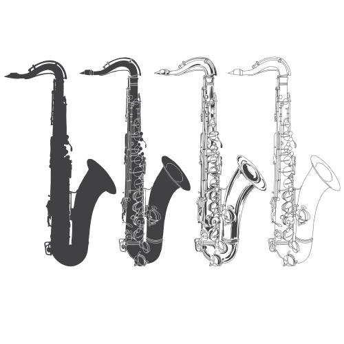 Saxophon. Vektor Saxophone, vier Varianten auf weißem