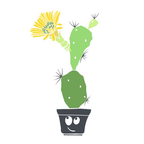 Kaktus. Vektor Malti Kaktus mit Blüte im lächelnden Topf