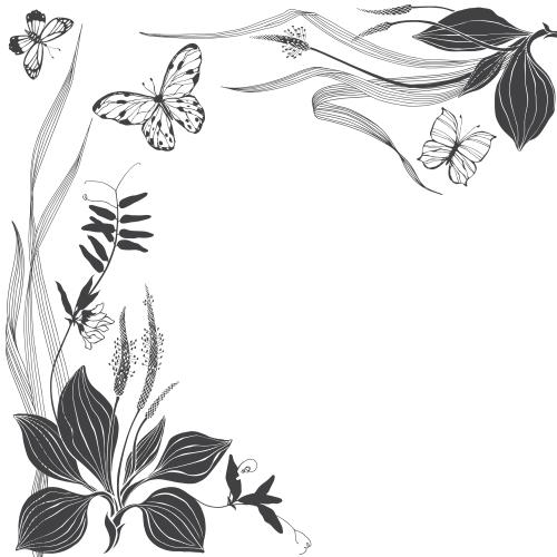 Vektorgrafik gleitschirm wiesenkräuter schmetterlinge und platz für text auf weiß eckkomposition