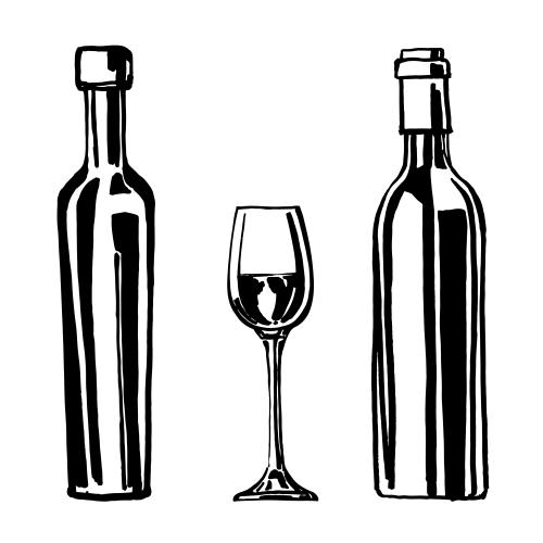 Gläser. Vektor zwei Flaschen und ein Glas mit Wein, Sketch auf weißem