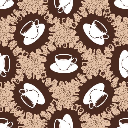 Vektorgrafik tassen mit kaffee, kaffeebohnen auf braunem