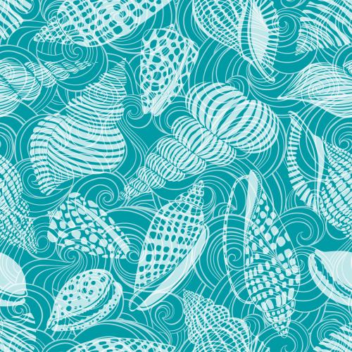 Vektorgrafik muscheln dekorative wellen auf dunkeltürkisem
