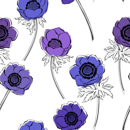Anemone. Vektor Anemonen, schwarze Konturen und farbige Fragmente auf weißem