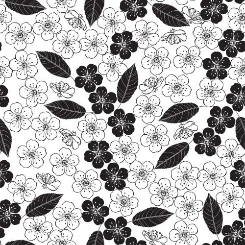 Kirschblüte. Vektor Blätter und Kirschblüten auf weißem