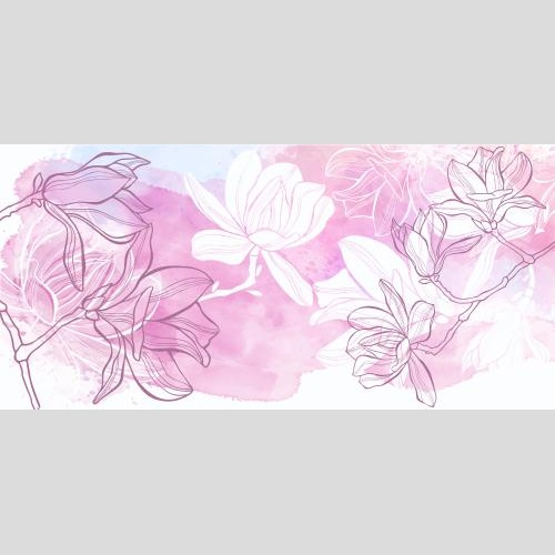 Postkarte. Vektor Magnolie, Konturen und Silhouetten auf Aquarell