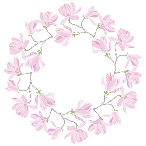 Vektorgrafik rosablumen magnolien, runde rahmen auf weißem