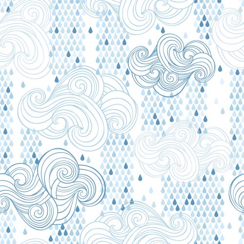 Regen. Vektor wolken und Tropfen Regens auf weißem