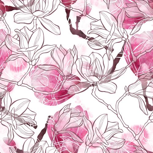 Rasterbild magnolien, aquarell und grafische auf weißem